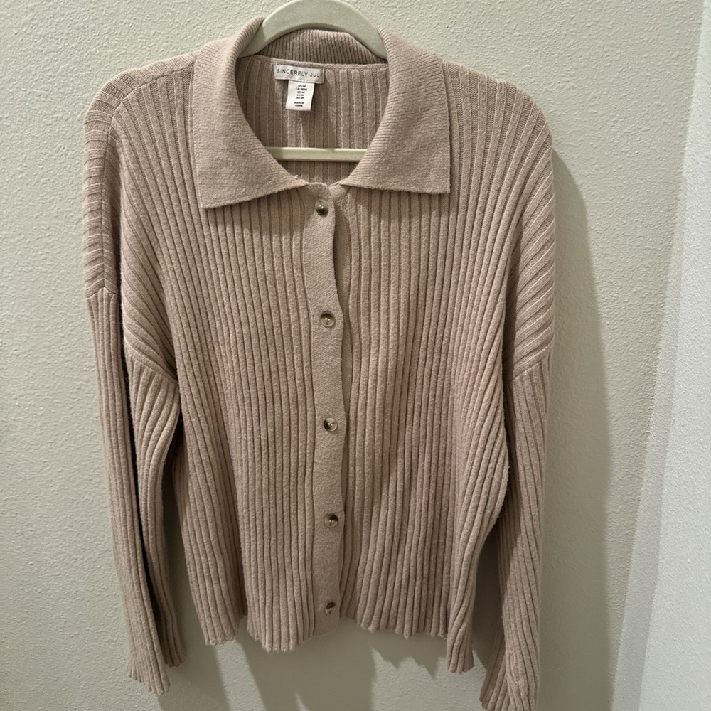 Sincerely Jules Ribbed Tan Cardigan